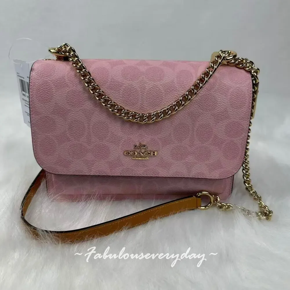 Coach Klare Crossbody Bag in Signature Canvas Charms Gold/Powder Pink CEL11 NWT